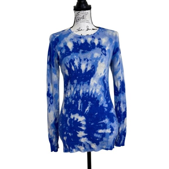 Charter Club Luxury Cashmere Sweater Blue White Tie-Dye Womens Size S - Picture 1 of 7